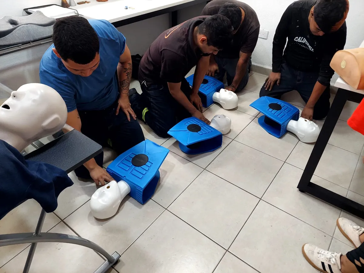 Participantes practican RCP con maniquíes durante el curso de primeros auxilios