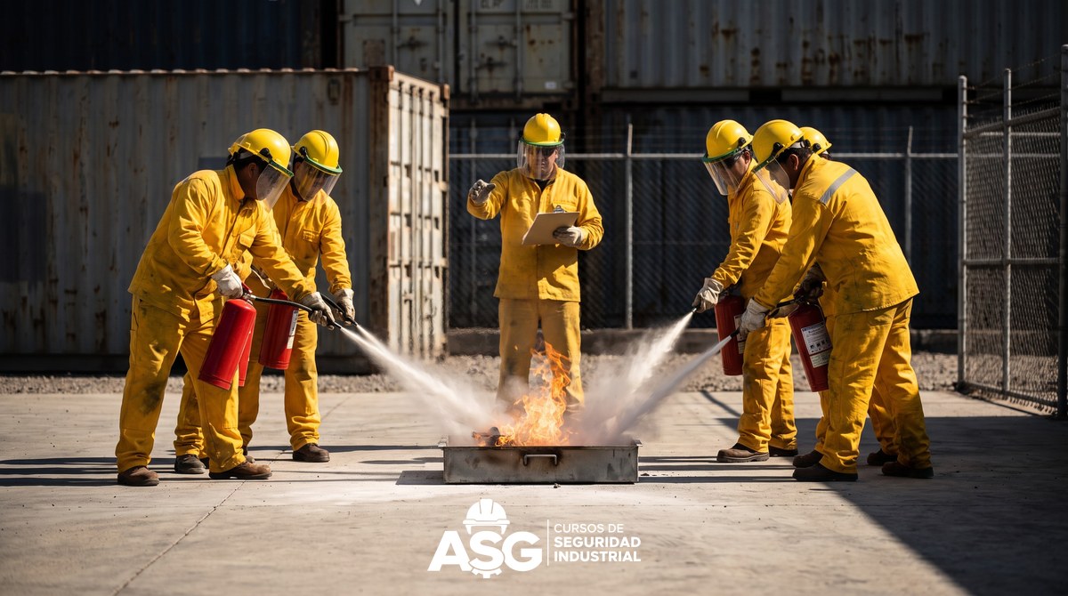 NOM-002-STPS-2010: Requisitos Esenciales para Prevenir Incendios Trabajadores practican con extintores para prevenir incendios según la NOM-002-STPS-2010