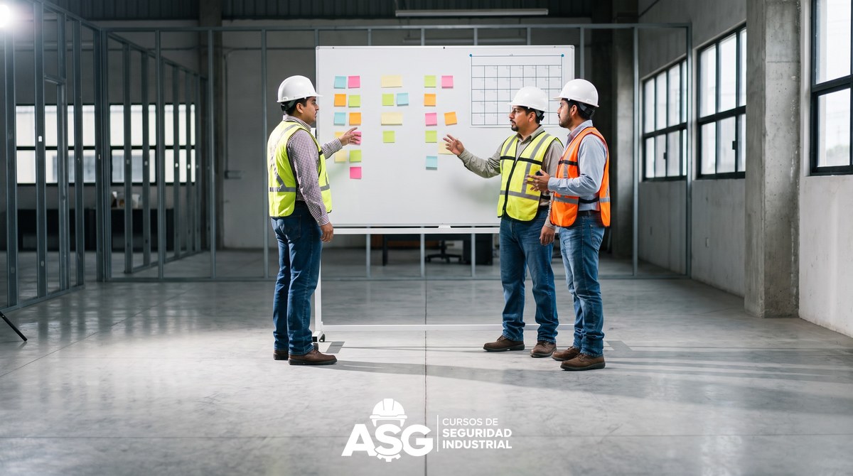 ¿Qué Debe Contener un Programa Anual de Seguridad e Higiene? Supervisores planeando el programa anual de seguridad e higiene en oficina de planta